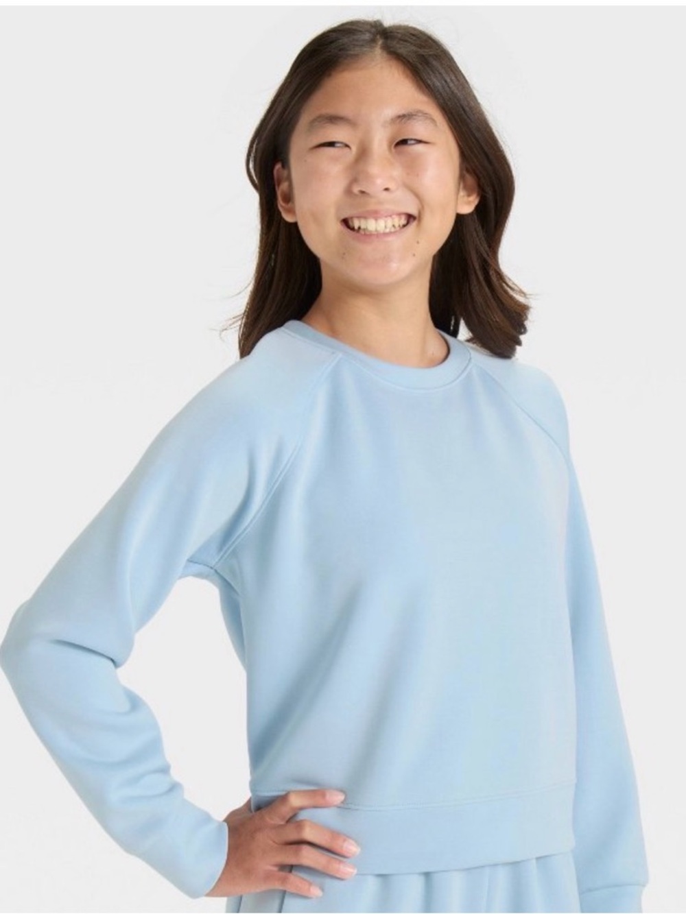 NWT All in Motion Girls' Airy Sleek Pullover Sweatshirt Blue XS 4/5 Athletic